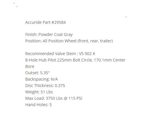Accuride 8L HP 19.5 STEEL RIM 5HH Wheel