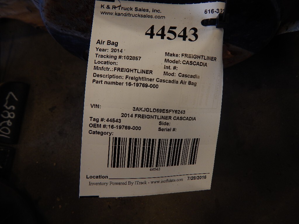 FREIGHTLINER Cascadia Air Bag OEM# 16-19769-000 in Holland, MI #44543