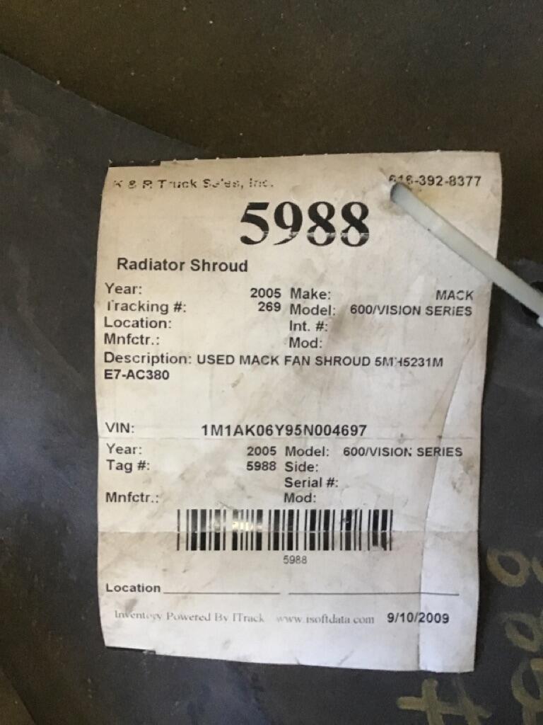 MACK CX600/VISION SERIES Radiator Shroud OEM# 5MH5231M in Holland, MI #5988